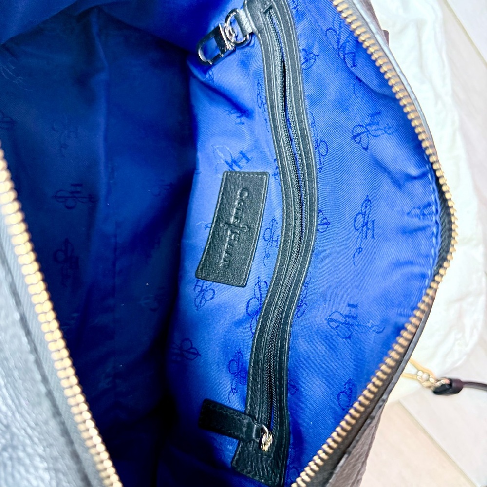 Cole Haan village satchel, pebbled black leather & blue interior EUC - Picture 10 of 12